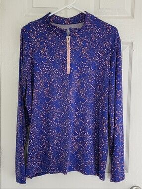 ​Court Haley Blue Coral Floral Quarter Zip Pullover Sun Shirt XXL Activewear